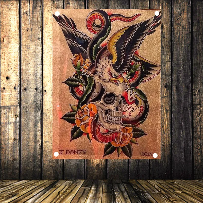 ВИНТАЖНЫЙ ПЛАКАТ с татуировкой баннер флагом гобелен четырьмя отверстиями холст