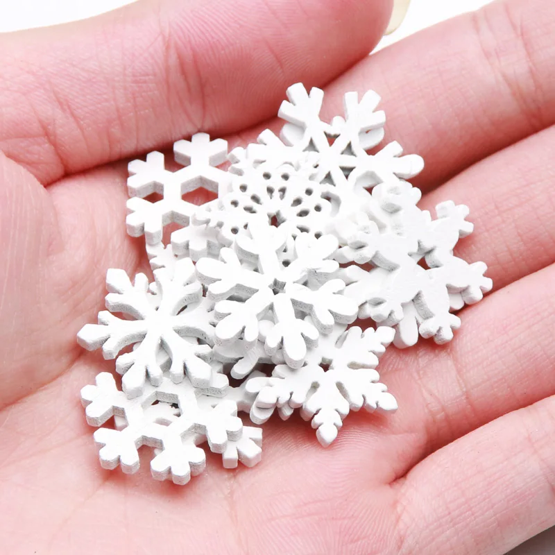 50Pcs 20/25/35mm White Wooden Slice Christmas Snowflake Scrapbooking For Christmas Embellishment Craft DIY Handicraft Decoration