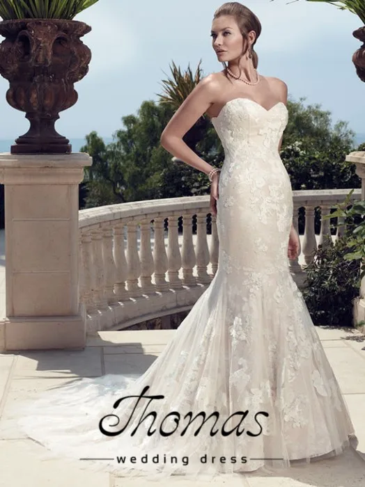 novo elegante sereia com namorado apliques em органза e cetim vestidos de noiva personalizado-feito wv-39