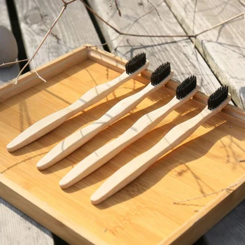 

5Pcs Black Toothbrushes Natural Bamboo Biodegradable Handle Soft Toothbrush Environmental Free Shipping