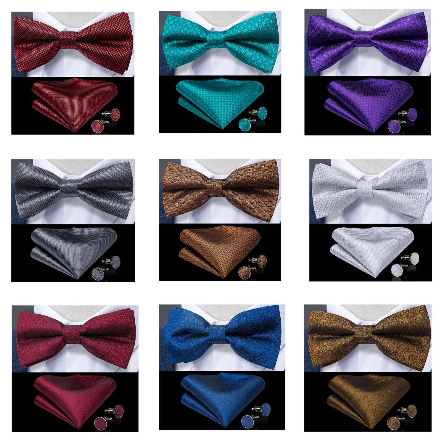 Мужской комплект из галстука бабочки и запонок|Мужские галстуки носовые платки| |