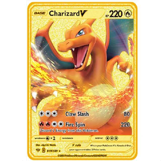Pokemon Iron Shiny Cards English Charizard Mewtwo Pikachu Metal Cards Vmax Metal Gold Pack Game Collection Cards Gift Kids 8