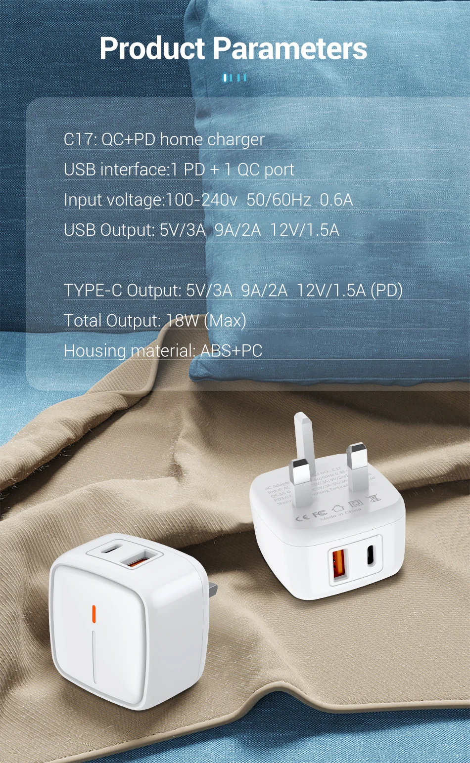 Jellico PD 18W USB Type C UK Plug Charger For iPhone 12 11 Pro Max QC3.0 Fast Charging USBC Travel Wall Charger for Samsung S10