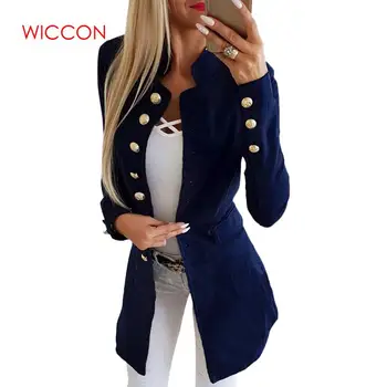 

2019 New Style Women's Gold Buttons Double Breasted Blazer Solid Outerwear Slim Fit Blazer Coat