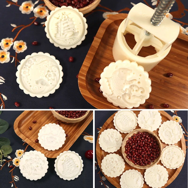 8 видов стилей DIY Moon Cake Mung Bean мороженое печенье ручной прессования прессформы ABS для изготовления печенья лунные торты