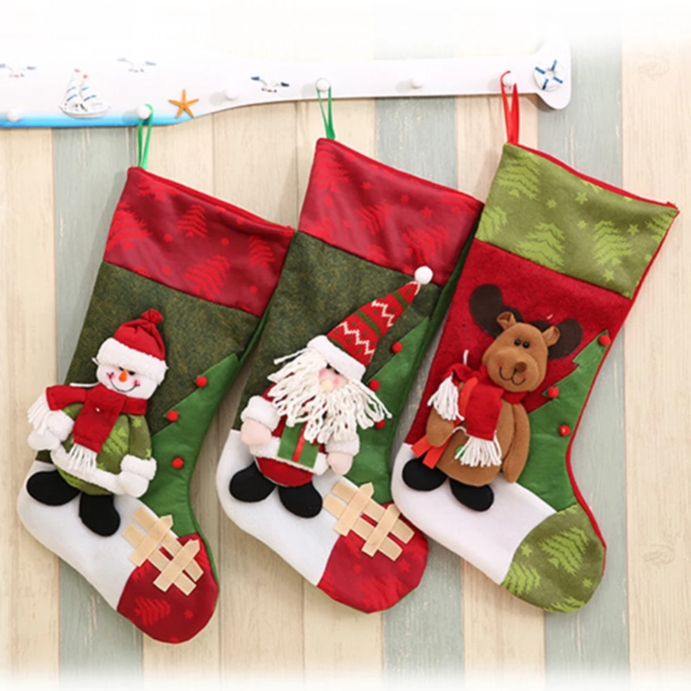 

18inch 3D Christmas Tree Decorations Santa Claus Socks Christmas Tree Pendant Christmas Socks Gift Bag Christmas Bag