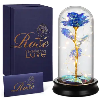 

1 Set Golden Foil Forever Rose Glass Dome With LED Lights Luxury Gift Box USB Cable For Christmas Valentine Anniversary Wedding