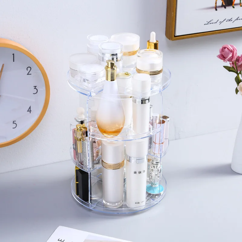 

B05 Transparent Spinning Cosmetic Organizer Makeup Box Desktop Dresser 360-Degree Spinning Shelf