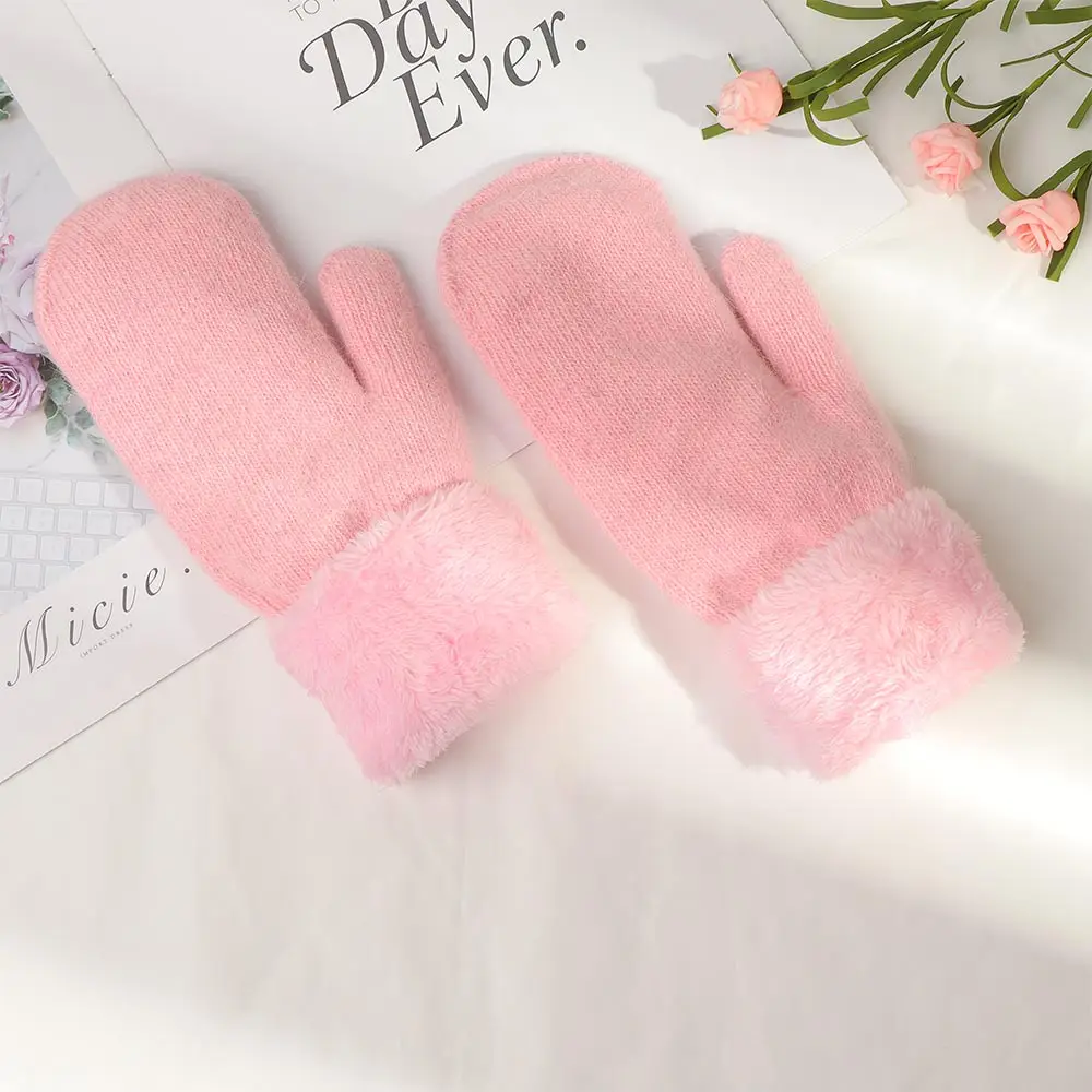 pink Модные зимние перчатки, варежки без пальцев для женщин, теплые Утепленные перчатки из искусственного флиса, теплые перчатки для велоспорта - Цвет: pink