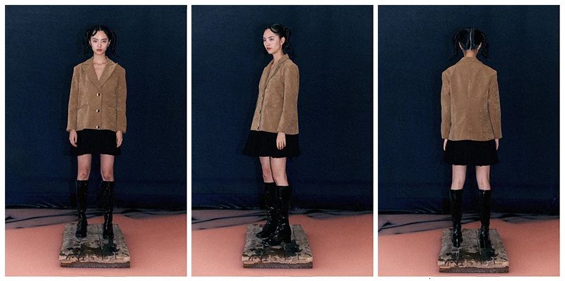 [EAM] Loose Fit Velvet Hemline Pleated Split Long Jacket New Lapel Long Sleeve Women Coat Fashion Tide Autumn Winter 1D930