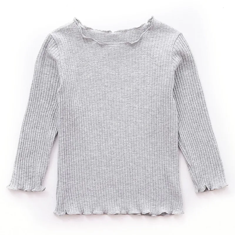 Коллекция года, весенне-осенняя одежда для маленьких девочек Однотонная футболка с длинными рукавами детские топы, хлопковые футболки Повседневная Блузка - Цвет: Gray