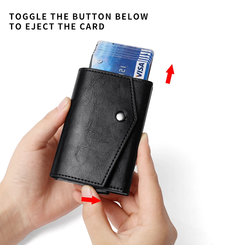 Aluminum Metal Pop up Credit Card Wallet 2021 New Fashion Men RFID NFC Protection Tri-fold PU Synthetic Vintage Smart  Wallet