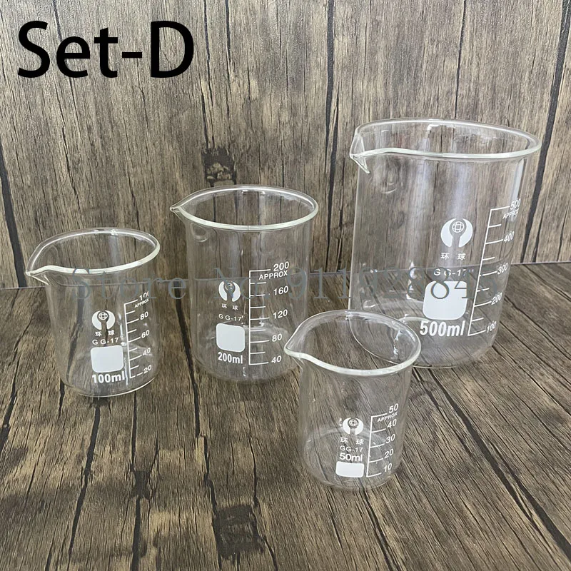 Set A-F Lab Borosilicate Glass Beaker Heat-resist Scaled Measuring Cup of Laboratory Equipment images - 6