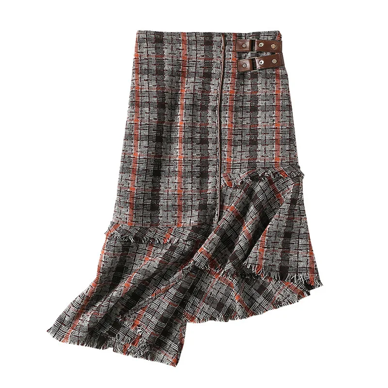

One's Versatile Irregular Tassels Hem High-waisted Pattern Skirt Women's Entity