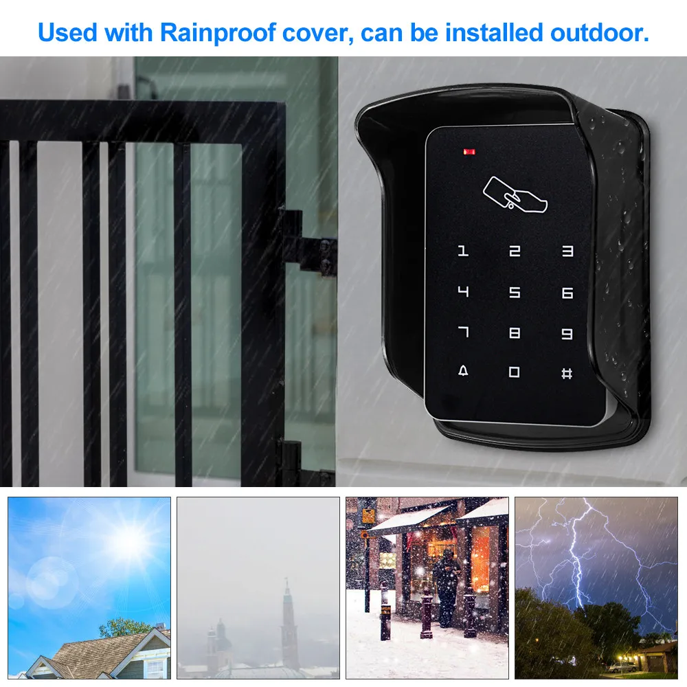 Upgraded RFID Access Control Keypad Waterproof Outdoor Cover 125KHz Card Reader 10pcs EM4100 Keyfobs for Door Lock System Kit