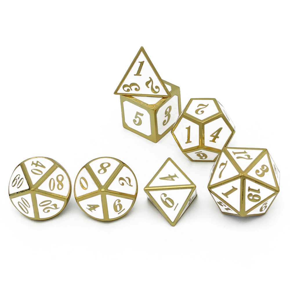 Металлические игральные кости D4 D6 D8 D10 D % D12 D20 с черным мягким чехлом на шнурке для