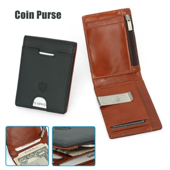 

Men RFID Wallet Cards Holder Wallet Leather Slim Cards Case with Cash Clip J9