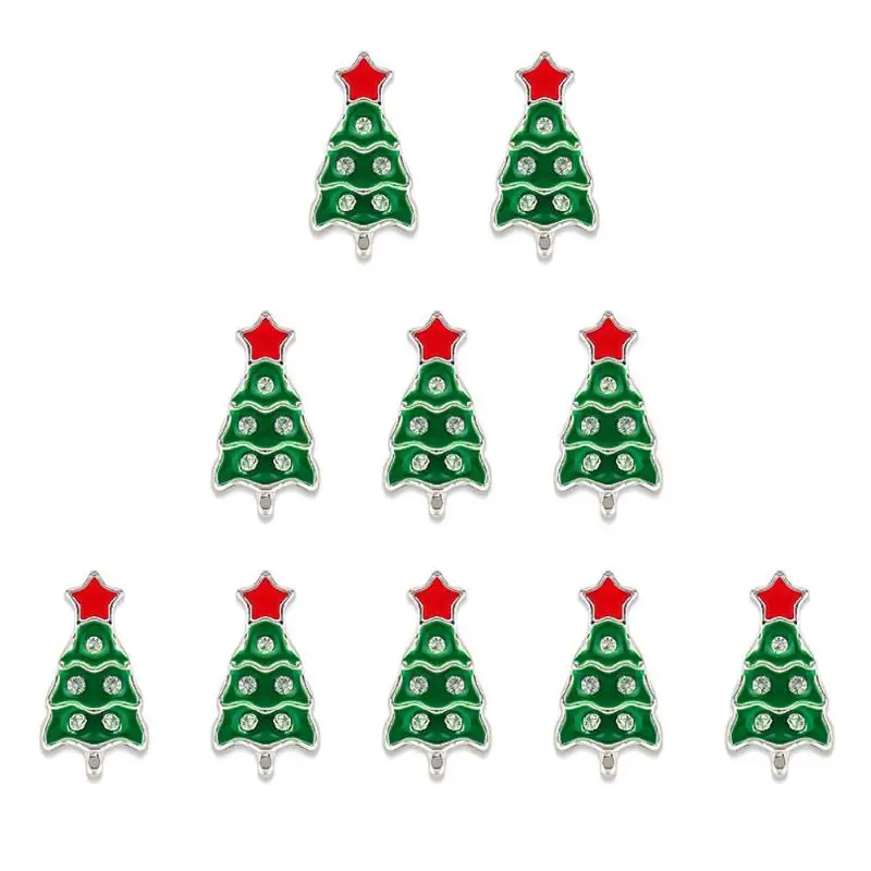 10pcs DIY Snowflakes Xmas Tree Design Christmas Metal Diamonds Nail Stickers Manicure Art Charming Tool
