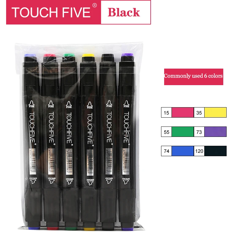 B5thCommonly6colors TouchFIVE маркер ручка набор 40/60/80/168 Цвет анимация маркер для рисования с двумя головками рисунок художественная кисть ручки на спиртовой основе с 6 подарки - Цвет: B5thCommonly6colors
