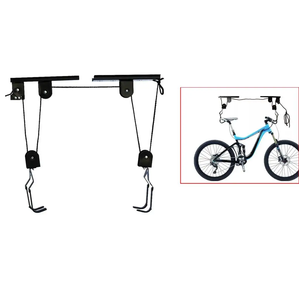 40KG Ceiling Mounted Bike Lift Rack Holder Garage Hook Hoist Pulley System
