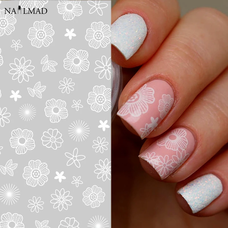1 лист цветок NailMAD кружевная наклейка для ногтей Маргаритка s белая фотонаклейка