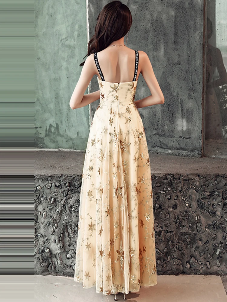 Это Yiya Выпускные платья Сияющие Звезды узор женские вечерние платья элегантный, на бретельках длиной до щиколотки выпускное платье E685