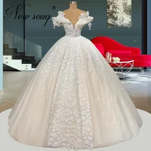 

Fashion Ivory Beading Lace Wedding Dresses 2022 Women Formal Robes De Mariee Elegant Scoop Bridal Gowns Arabic Dubai Bride Dress