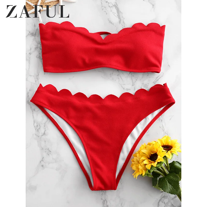  ZAFUL Bikini 2018 Design Bow Bikini Scalloped Hem Bandeau Swimwear Women Swimsuit Biuqnis Beach Bat