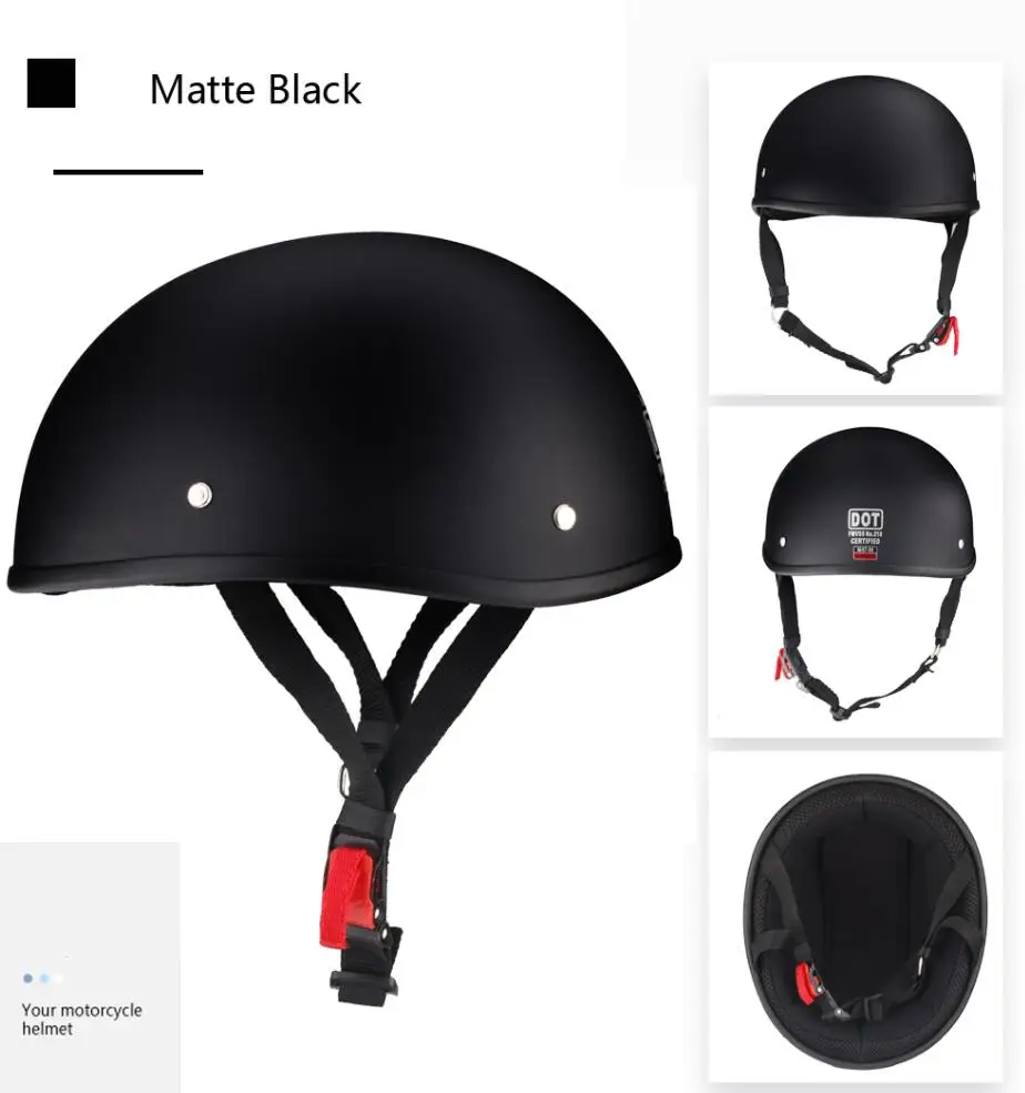 Половина лица винтажный мотоциклетный шлем Ретро DE Kask, кафе гонщик, скутер, крейсер, чоппер, матовый черный, EPS подкладка, DOT утвержден