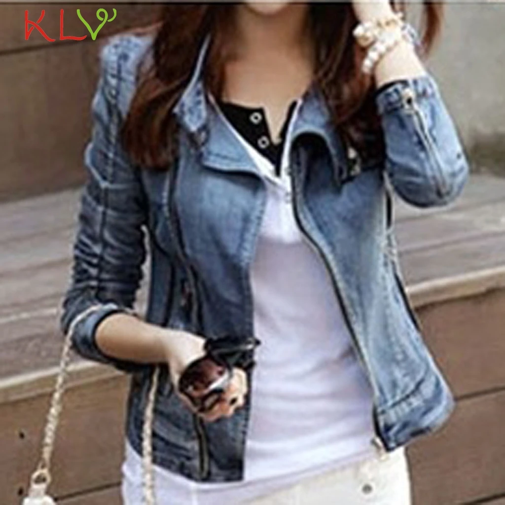 Женская джинсовая куртка на молнии приталенное Укороченное пальто осень и зиму