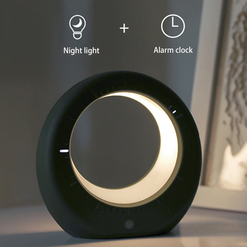 LED Moon Alarm Clock Night Light USB Charging Bedside Table Lamp for