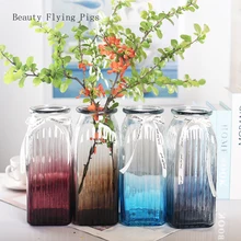 Ins вертикальный узор стеклянная ваза градиентный цвет сушеные цветочные композиции украшение гостиной креативное домашнее мягкое украшение