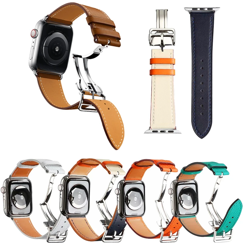 Leather Band Strap For apple watch 5 4 3 2 1 Sport loop Deployment Buckle bracelet 1