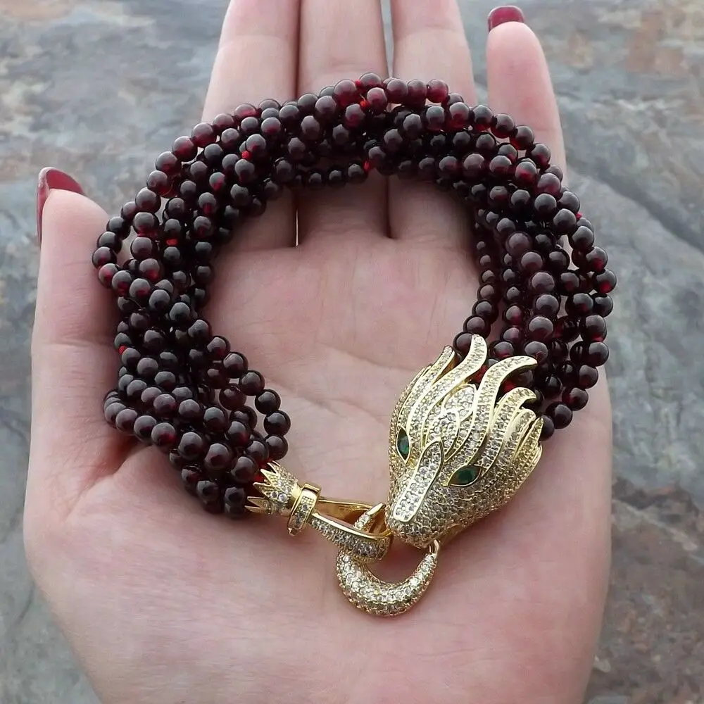 

8'' 8 Rows Round Garnet Bracelet Cz clasp