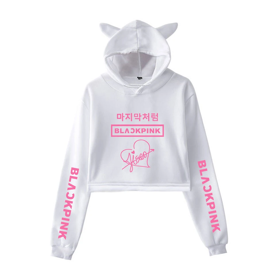 Blackpink kpop толстовка хлопковые толстовки с капюшоном для девочек, детские Для женщин печати Модный пуловер Шорты, рубашка, с украшением в виде кошачьих ушек Толстовка