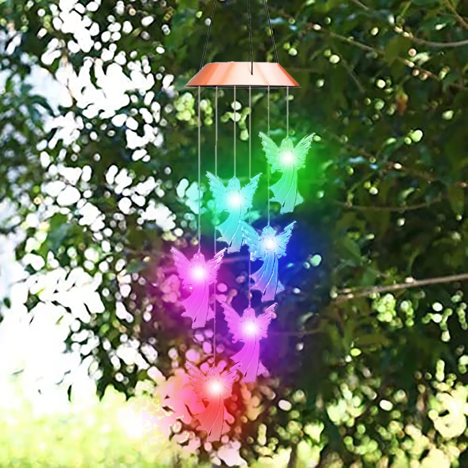 Antique Guardians Angel Wind Chime Bells Hanging Living Room Balcony Home Decor Gift Outdoor Yard Garden Solar Light Decorations 4
