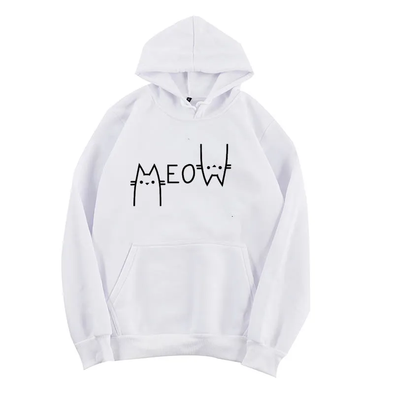 Meow/женские толстовки с графическим принтом; Модный пуловер Kawaii; уличная одежда для девочек; забавная одежда для любителей кошек; Осенняя верхняя одежда с круглым вырезом; Прямая поставка
