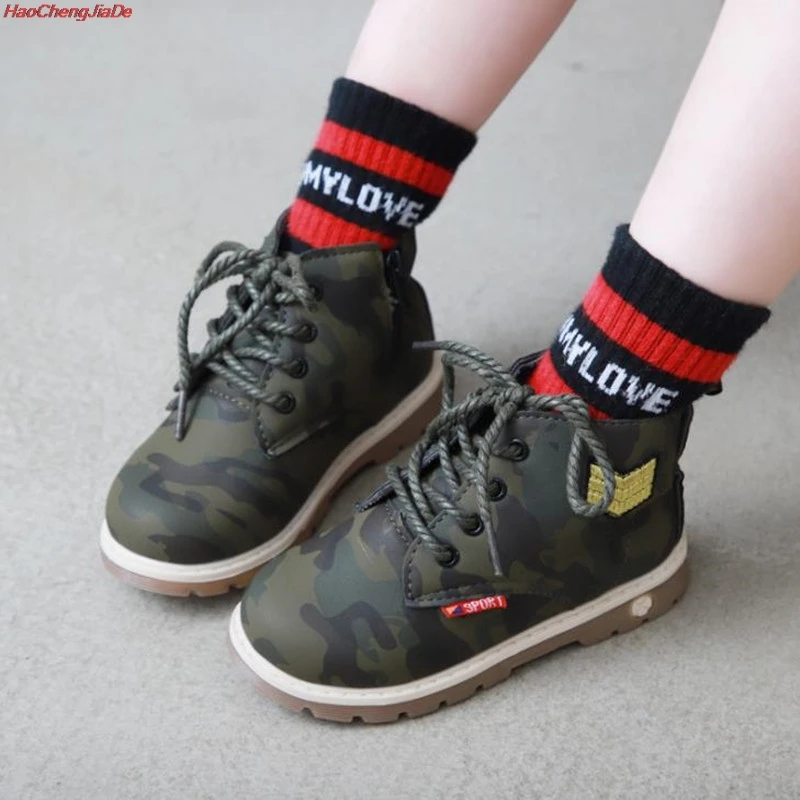 

Autumn Boy Girl Camouflage Martin Boots Kids All-Weather Mud Ankle Boots High Tops Children Leisure Sports Running Shoes