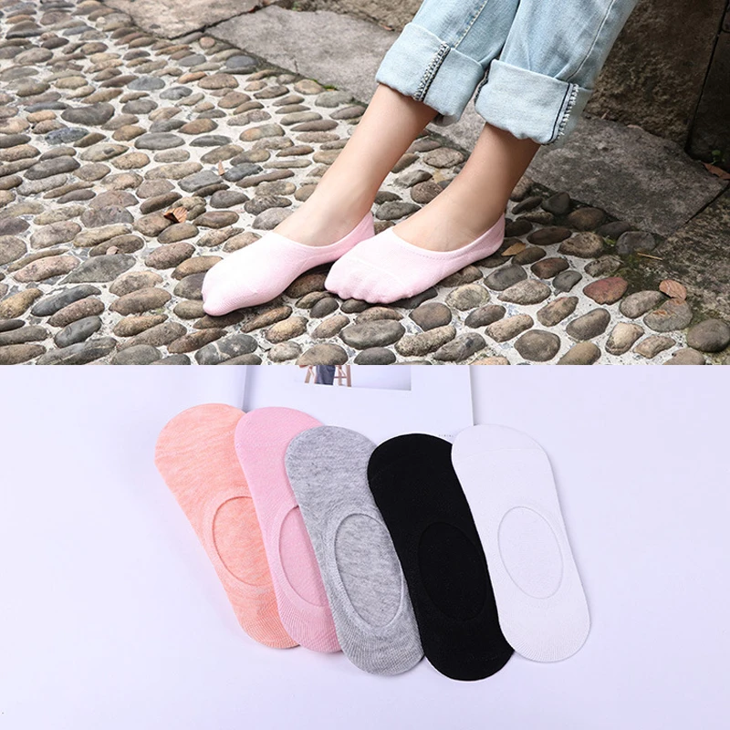 

5 Pairs Women's Summer Boat Socks Women's Socks Silicone Non-Slip Shallow Mouth Female Invisible Socks Stopki No Show Socks Soks