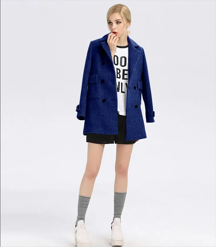Фирменное шерстяное пальто Bootyjeans, зимнее серое пальто, женское приталенное двубортное пальто с отложным воротником, длинное шерстяное пальто - Цвет: Синий