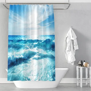 

Sea Spray Landscape Shower Curtain Partition Curtain Waterproof Printing Curtain Distribution Hook