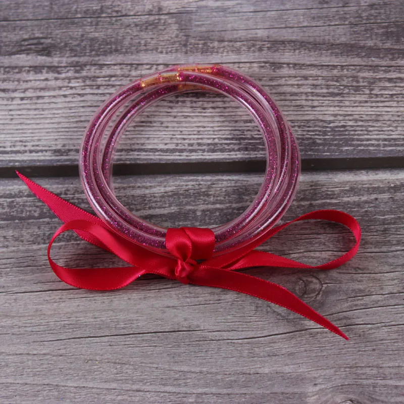 rose red 3 шт./компл. любую погоду Блеск Желе Браслеты блеск заполнены Силиконовая Круглая браслет для Для женщин «Молитва о душевном спокойствии» Браслеты - Окраска металла: rose red