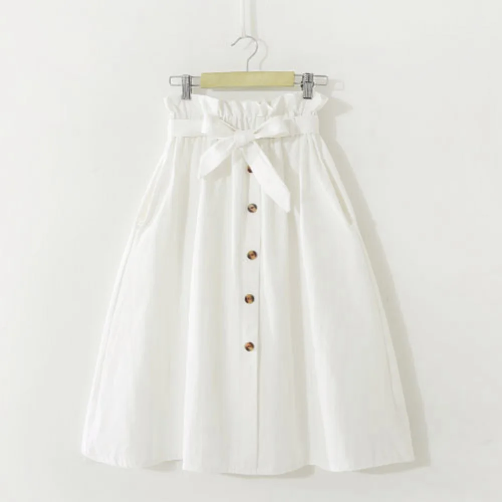 Belle Poque плиссированная юбка с поясом, женская элегантная однотонная эластичная юбка с высокой талией, винтажная школьная трапециевидная юбка, женская уличная одежда - Цвет: White