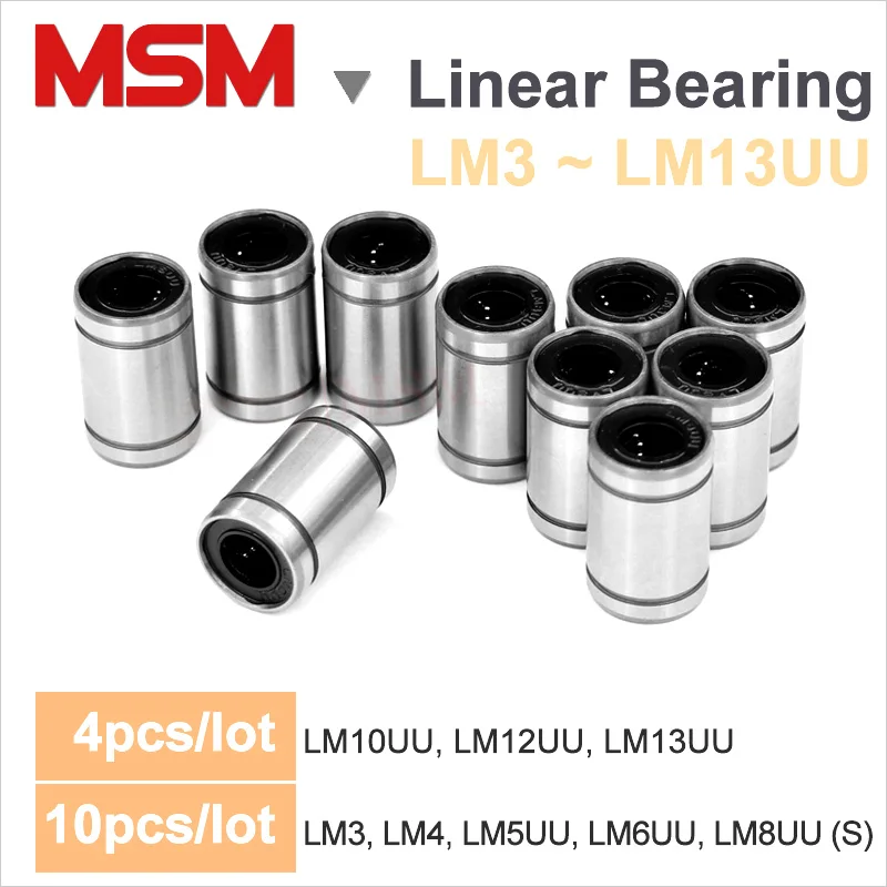 MSM LM UU linear bearings 3mm 4mm 5mm 6mm 8mm 10mm 12mm 13mm rodamientos lineal slides liner cnc impressora 3d printer parts |