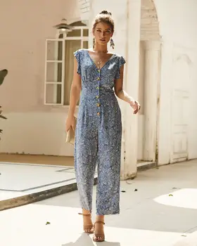 

2020 Summer New European and American Hot Selling Women's Floral Casual Straight 9-Point Jumpsuit