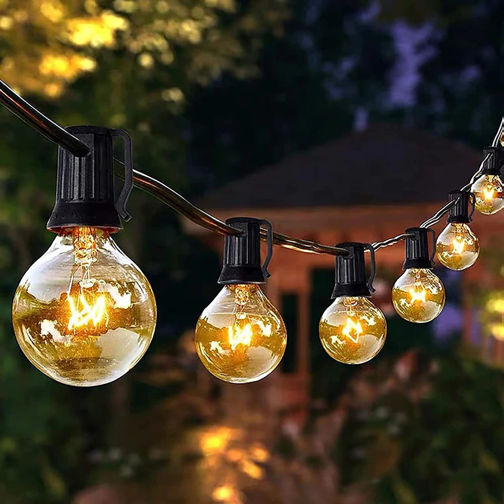 Outdoor String Lights 25FT G40 LED Globe String Lights with 27 Clear Bulbs Connectable Hanging Christmas Graden Patio Lights indoor outdoor wall light with white or clear acrylic globe shade for entryway porch patio exterior e27 base socket wall lantern