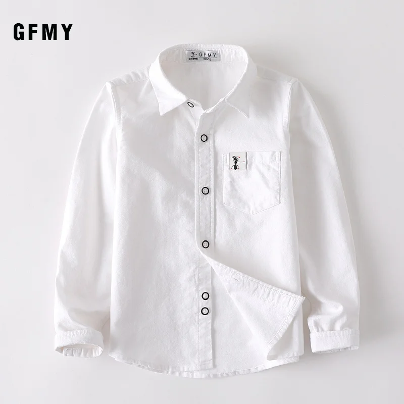 GFMY Autumn 100% Oxford Textile Cotton Solid Color 3T-14T boys white Shirt+ weater vest 2pcs Kid Casual School Clothes