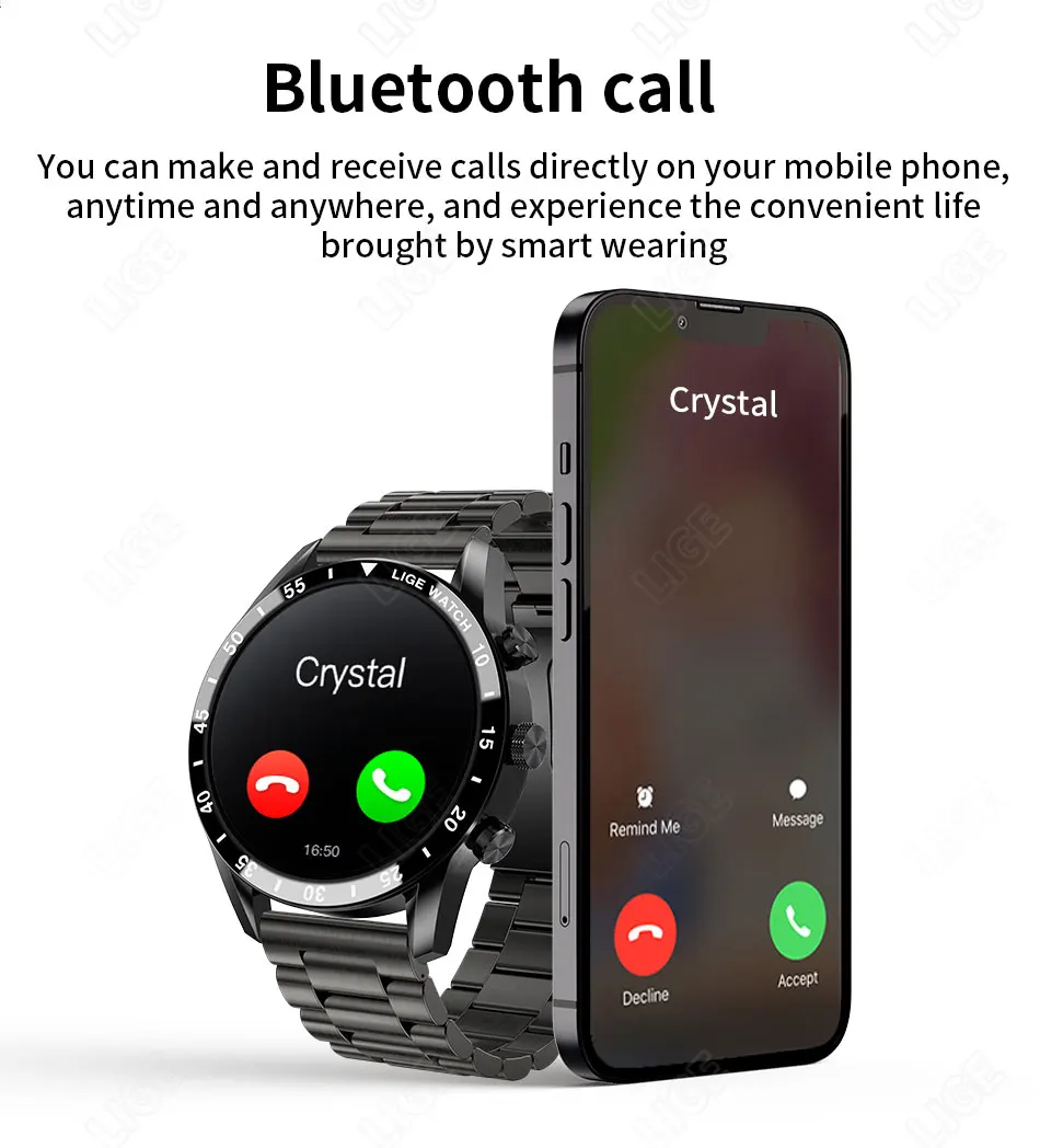 LIGE 2022 New Bluetooth Call Smart Watch Men Sports Fitness Tracker Steel Band Watches Full Touch IP67 Waterproof Smartwatch Men