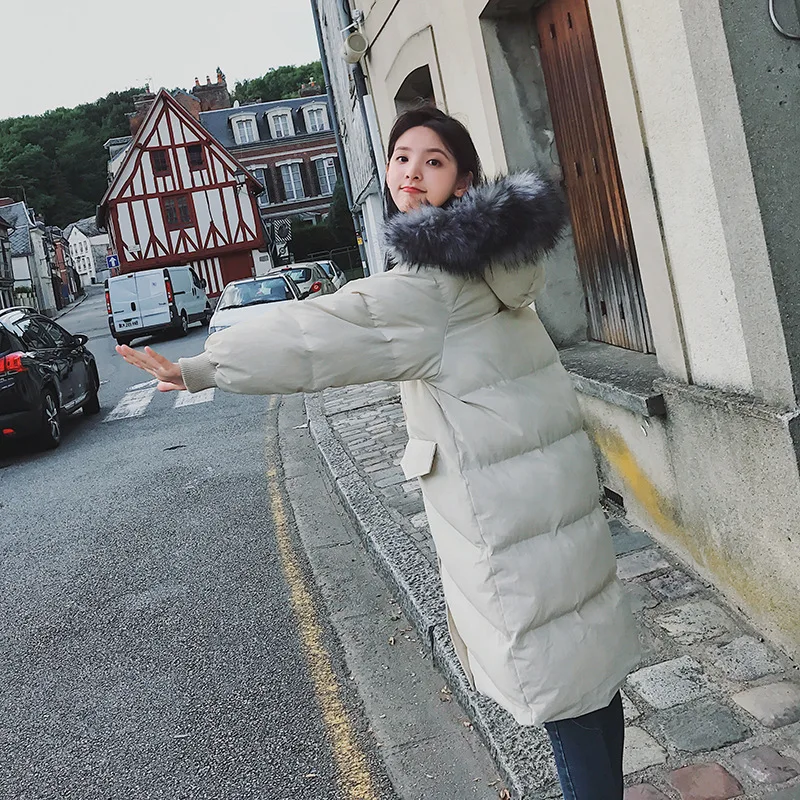

Large Fur Collar Mid-length 2018 New Style Winter Versitile Fashion Elegant Long Sleeve Pocket