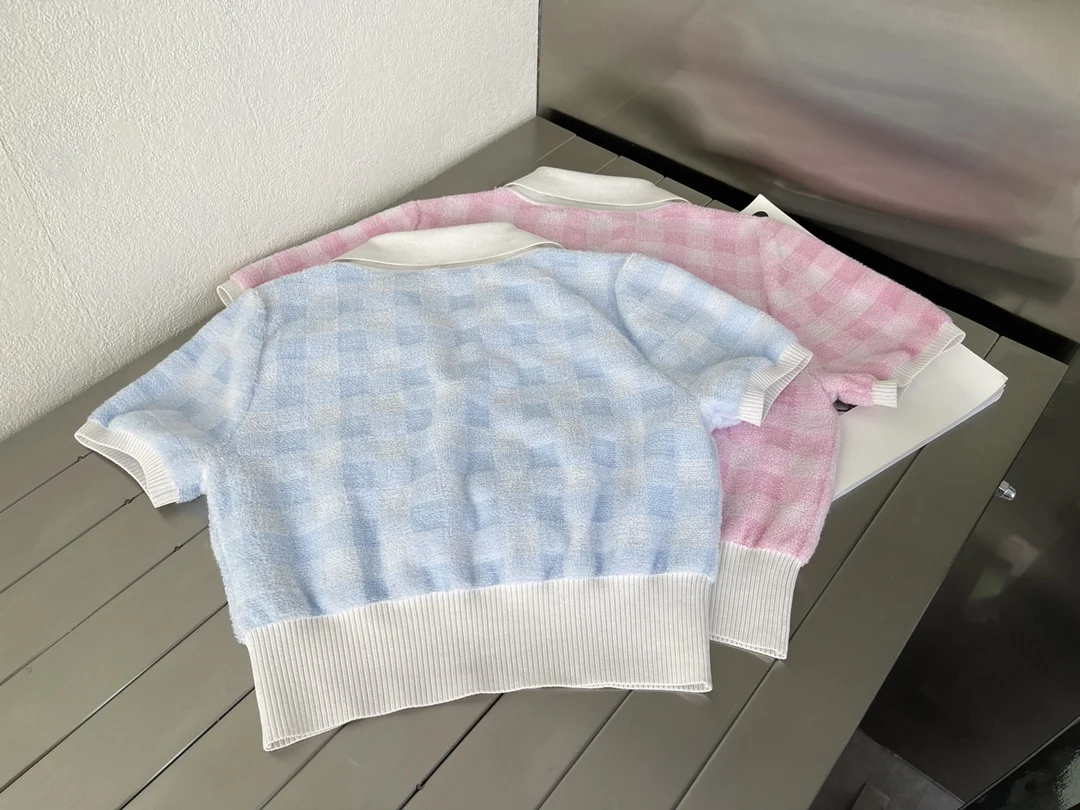 PROD 1005002618792086 110654 Summer New Women Luxury Nail Drill Fashion
Polo Collar Check Short Sleeve Classic Letter High Waist Knitted
T-shirt A2